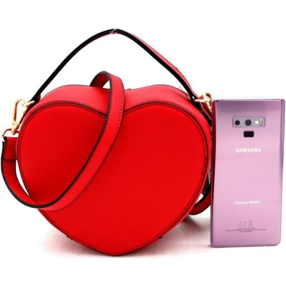 Cute Heart Shape Girls Womens Vegan Leather Small Handle Satchel Crossbody Purse - Picture 4 of 8